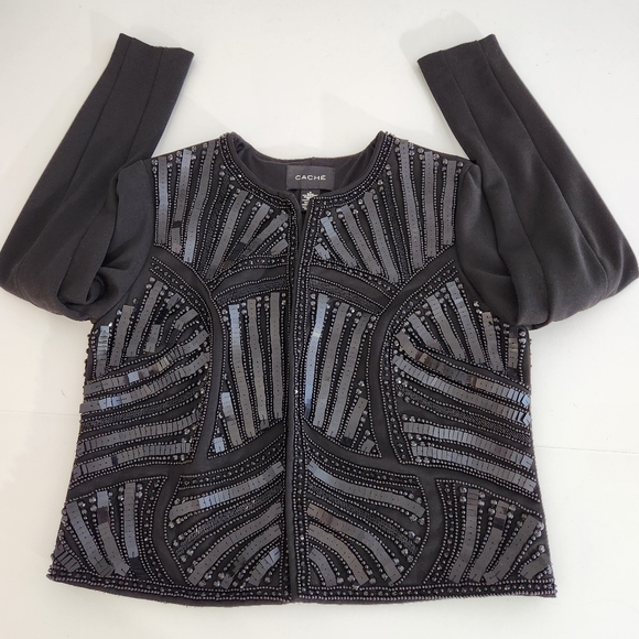 CACHE Embellished Sequin & Beads Evening Dress Black Jacket Medium - Picture 11 of 16